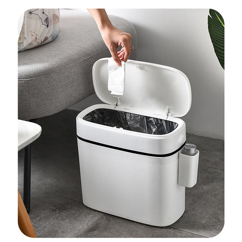12L Trash Can Rectangle Plastic Push Trash Cans Large-size Garbage Can Household Waste Storage Bins For Kitchen Bathroom Bustbin