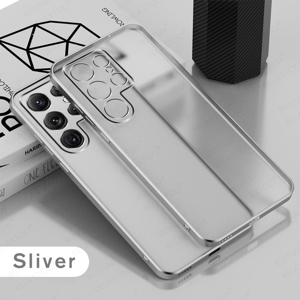 Luxury Plating Phone Case For Samsung Galaxy S22 Ultra 5G S 22 Plus 5G 2022 Camera Protect Matte Transparent Electroplated Cover: S22 Ultra / Silver 4