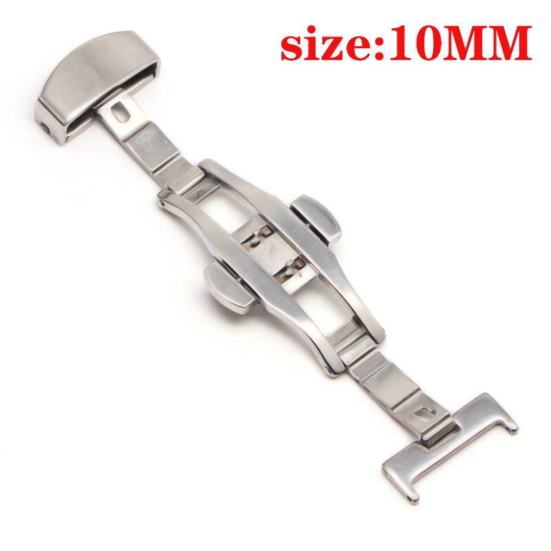 Schmetterling Einsatz Schnalle Automatische Doppel Klicken Edelstahl Spange Band Für Uhr Band 16mm18mm 20mm 22mm Armbinde Verschluss: Silber--10MM