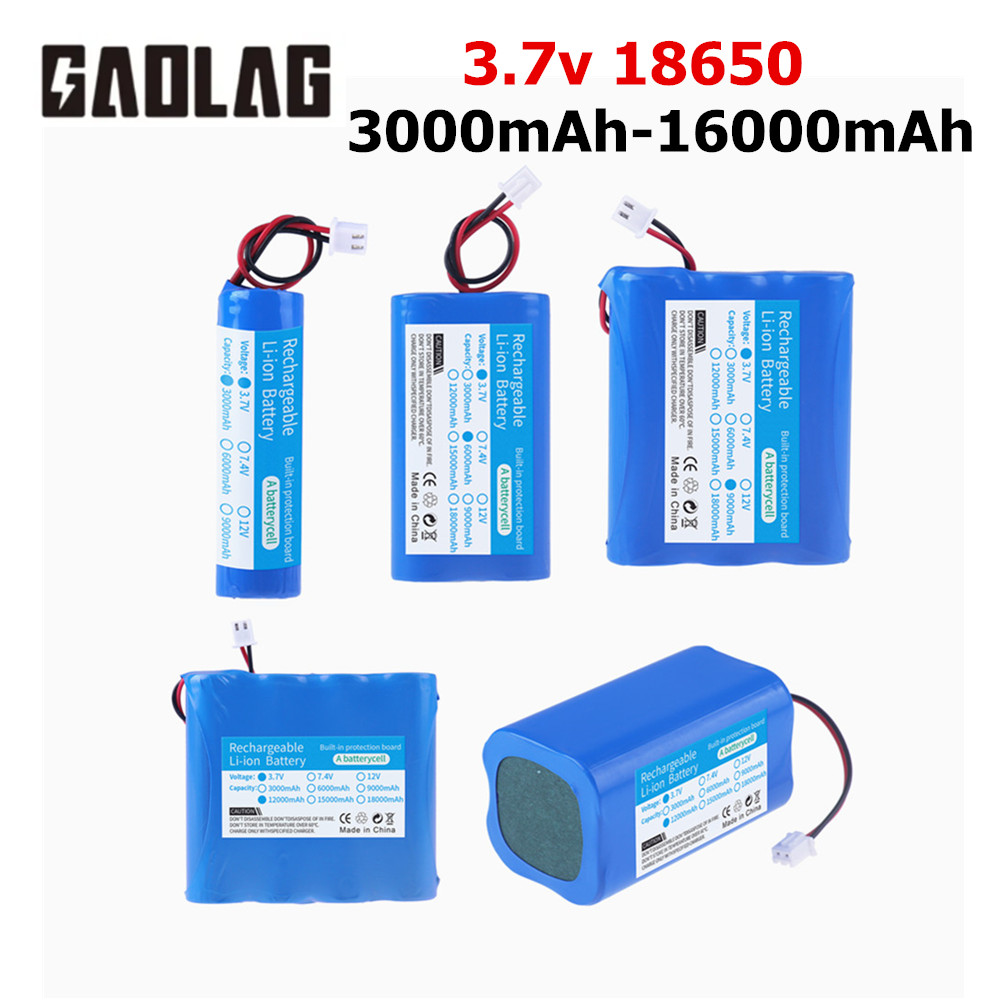 Lithiumbatterie 3,7 V 18650 mit XH2.54-2P-Stecker 3000/6000/12000 mAh wiederaufladbarer Akku zum Angeln LED-Licht Bluetooth-Lautsprecher