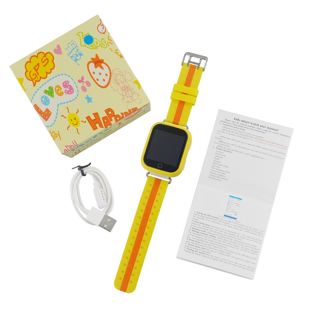 Gps baby smartwatch  q100 1.54 tommer berøringsskærm sos opkaldspositioneringsenhed sporer børnesikkerhed: Gul med kasse
