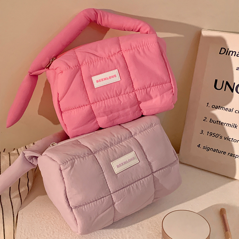 Borsa per il trucco di grande capacità Borsa da donna Elementi essenziali da viaggio Custodia per cosmetici Astucci per studenti Organizzatore di cancelleria: marrone