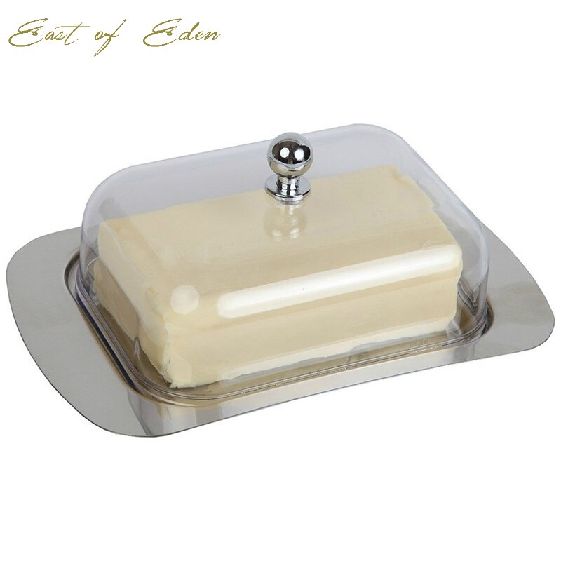 Stainless Steel Butter Cheese Dish Box Container Rectangle Server Storage Keeper Tray Bread Plate With Lid Kitchen Accessories