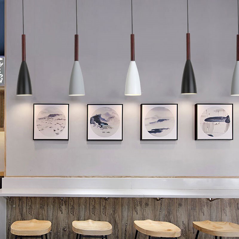 Moderne minimalistisk  e27 pendellamper bar cafe restaurant indretning træ aluminium hængelampe belysning armatur