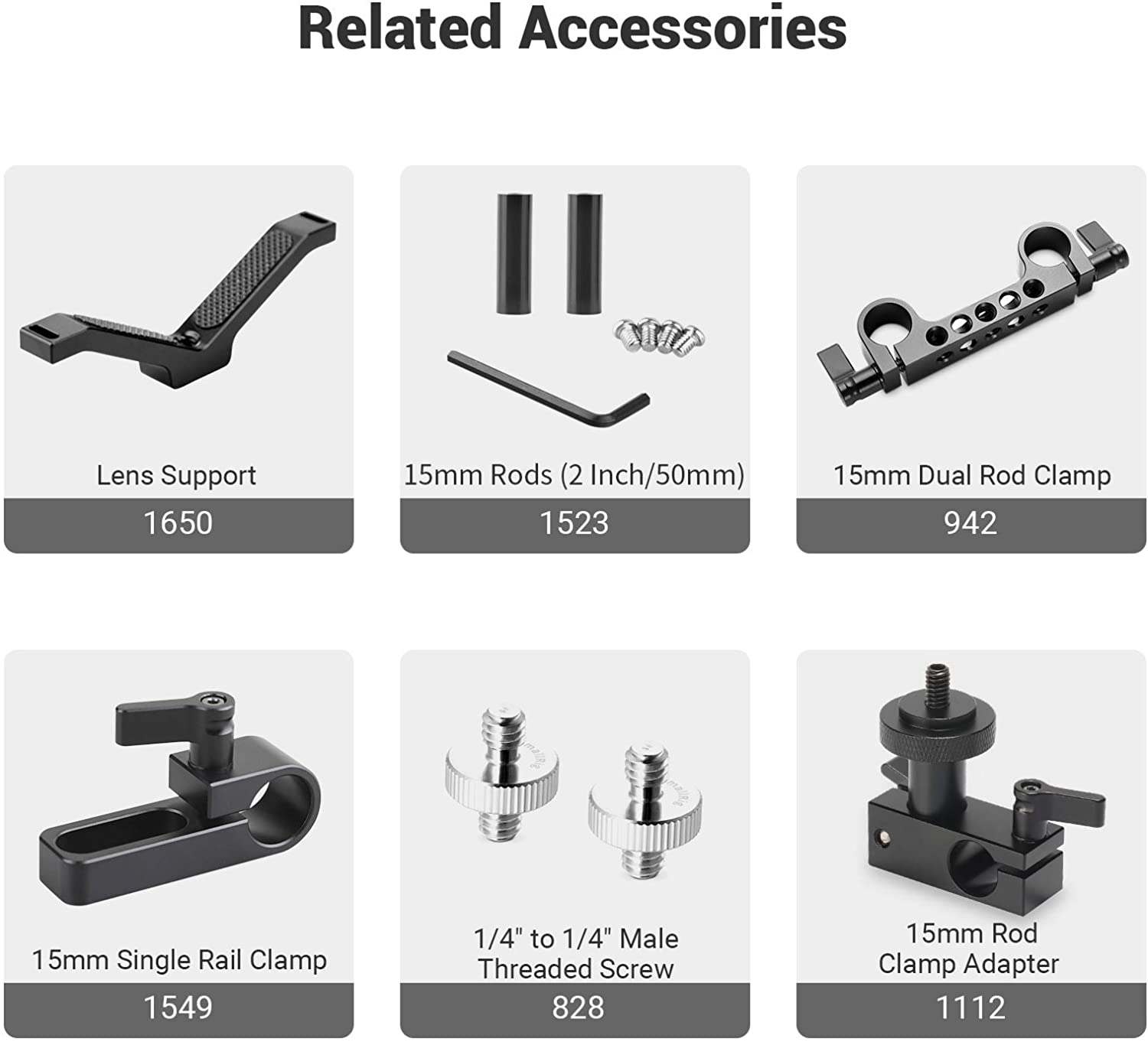 SmallRig-Micro varilla de 15mm (1,5 pulgadas) con rosca de 1/4 pulgadas, 915