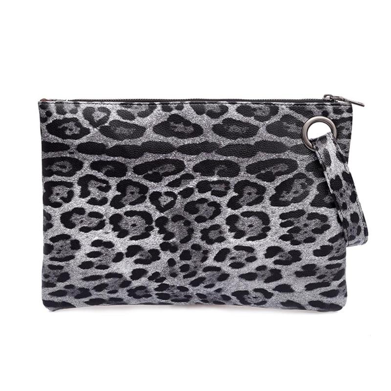 Leopard Print Portable Wristlet Clutch Women Wallet PU Leather Coin Purse: Gray