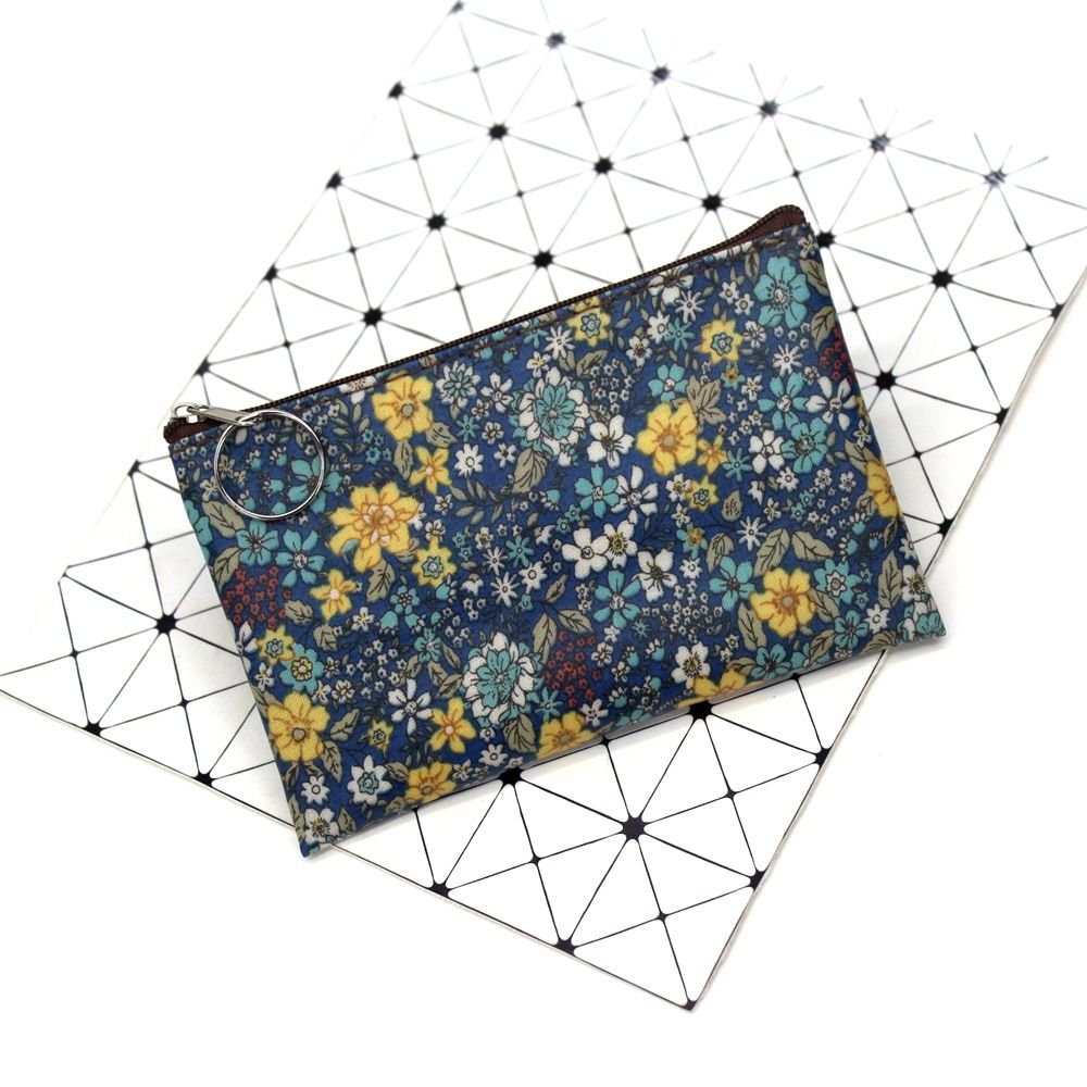 Tecido de Algodão Floral Pequeno do vintage bolsa de Moedas À Prova D' Água Ocasional Bolsa Pequena Praça Sacos de Titular do Cartão de Mulheres Carteiras Mini Menina: Azul