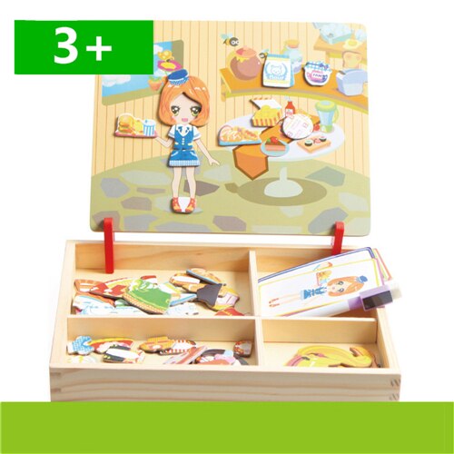 Kids Wooden Puzzles Educational Toys Animals/ Vehicle /Circus Drawing Board Magnetic Puzzle Wood Toy For Kids: m-t-120-H