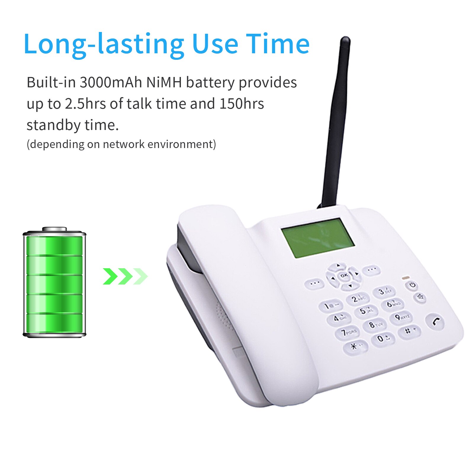 Fast trådlös telefon 4g stationär telefon simkort trådlös telefon med antenn radio väckarklocka sms funktion för callcenter