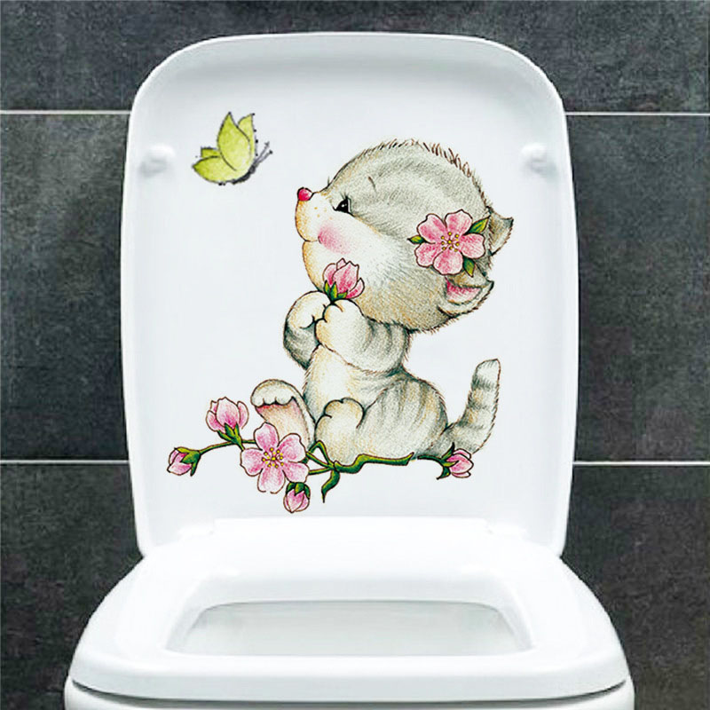 Cute Cat Stickers Deco Toilette Stickers With Cats Toilet Poster Toilet Bowl Lid WC Accessories Toilet Seat Bathroom Decoration