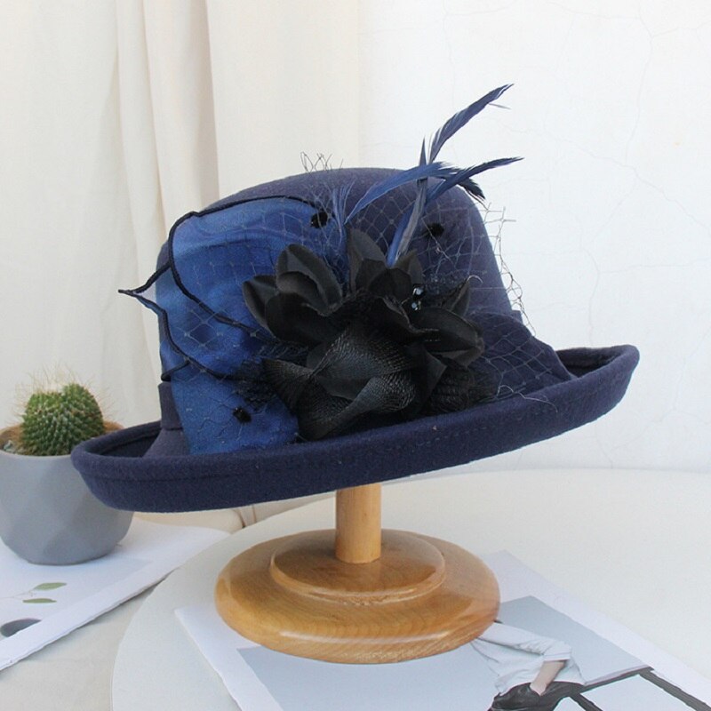 Sombrero de lana con flores para mujer, gorro cálido de ala ancha, , para , decoración, otoño e invierno,: A8