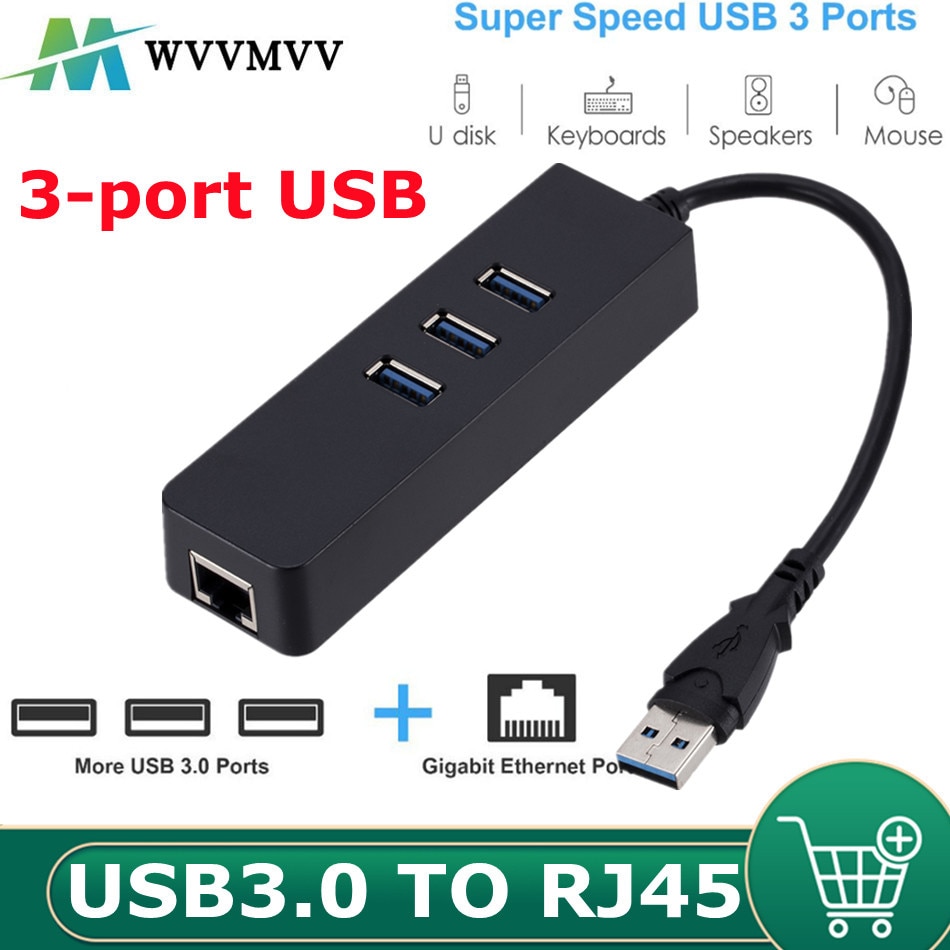 Usb- 3.0 -gigabit-ethernet-adapter mit 3 usb -anschlüssen, usb- 3.0- hub mit usb-zu-  rj45- lan-netzwerkkarte für macbook und mac-desktop + micro-usb-ladegerät