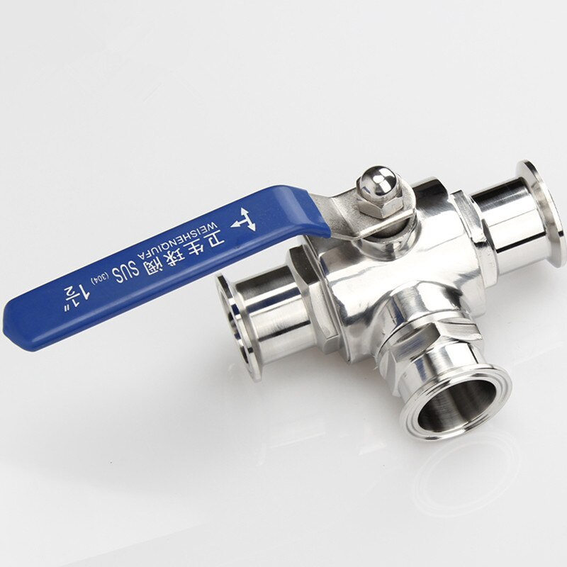 1-1/2" 38mm 304 Stainless Steel Sanitary 3 Way L port Ball Valve 1.5" Tri Clamp Ferrule Type For Homebrew Diary Product