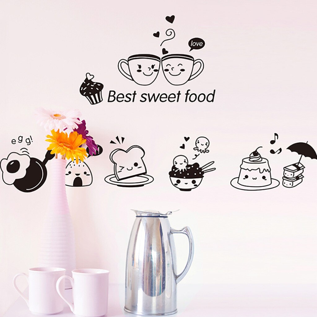 Food Wall Stickers For Kitchen Dining Room Cake Coffee Cups Vinyl Self-adhesive Wallpaper Mural Pegatinas de Cocina Home Decor
