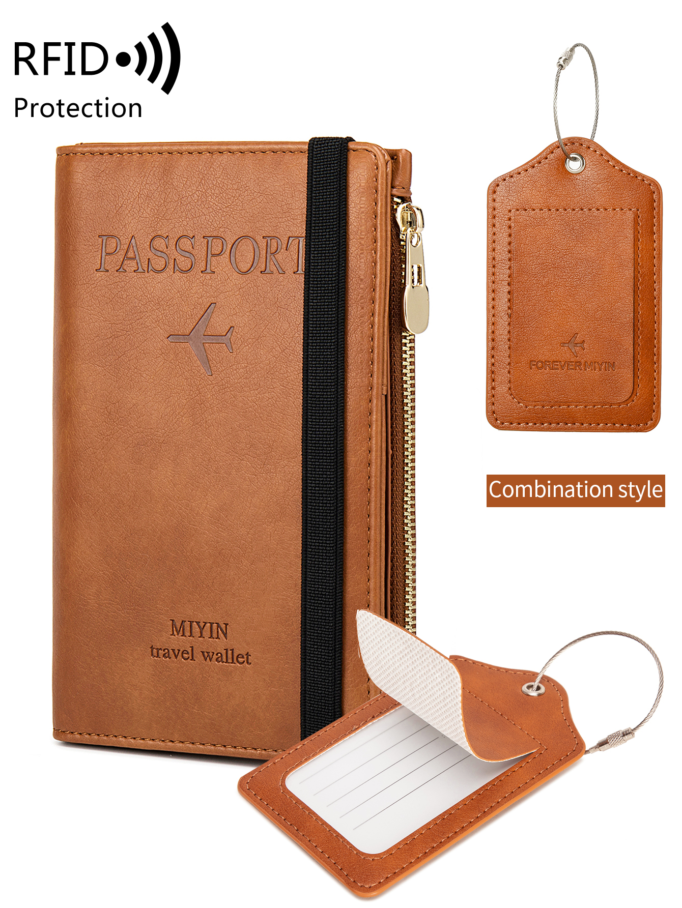 Minimalistisch en modieus RFID-reispaspoortset + PU-bagagelabel 2-delig/set geschikt voor reisaccessoires voor heren en dames