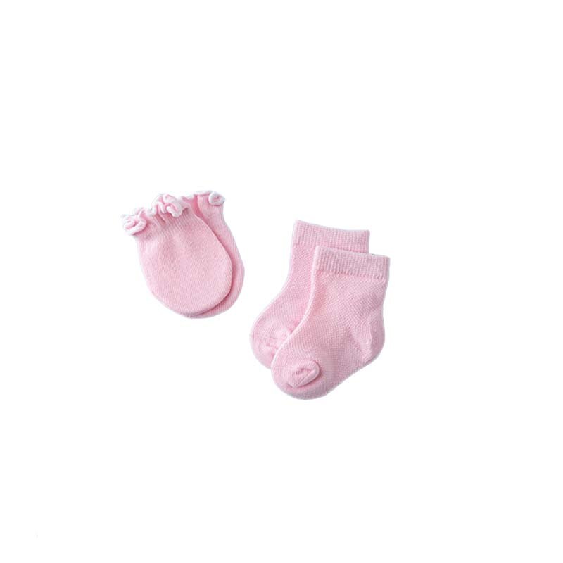 Cotton Infant Baby Socks +Lace Anti-Scratch Gloves Socks Blue /Pink 4pair (two Pairs Gloves Two Pairs Socks) F