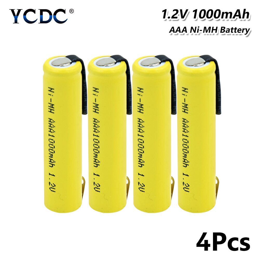 Ni-mh aaa batteri 1.2v 1000 mah genopladelige batterier strøm høj afladningsstrøm bateria + diy nicke til  mp3 tastatur: 4 stk