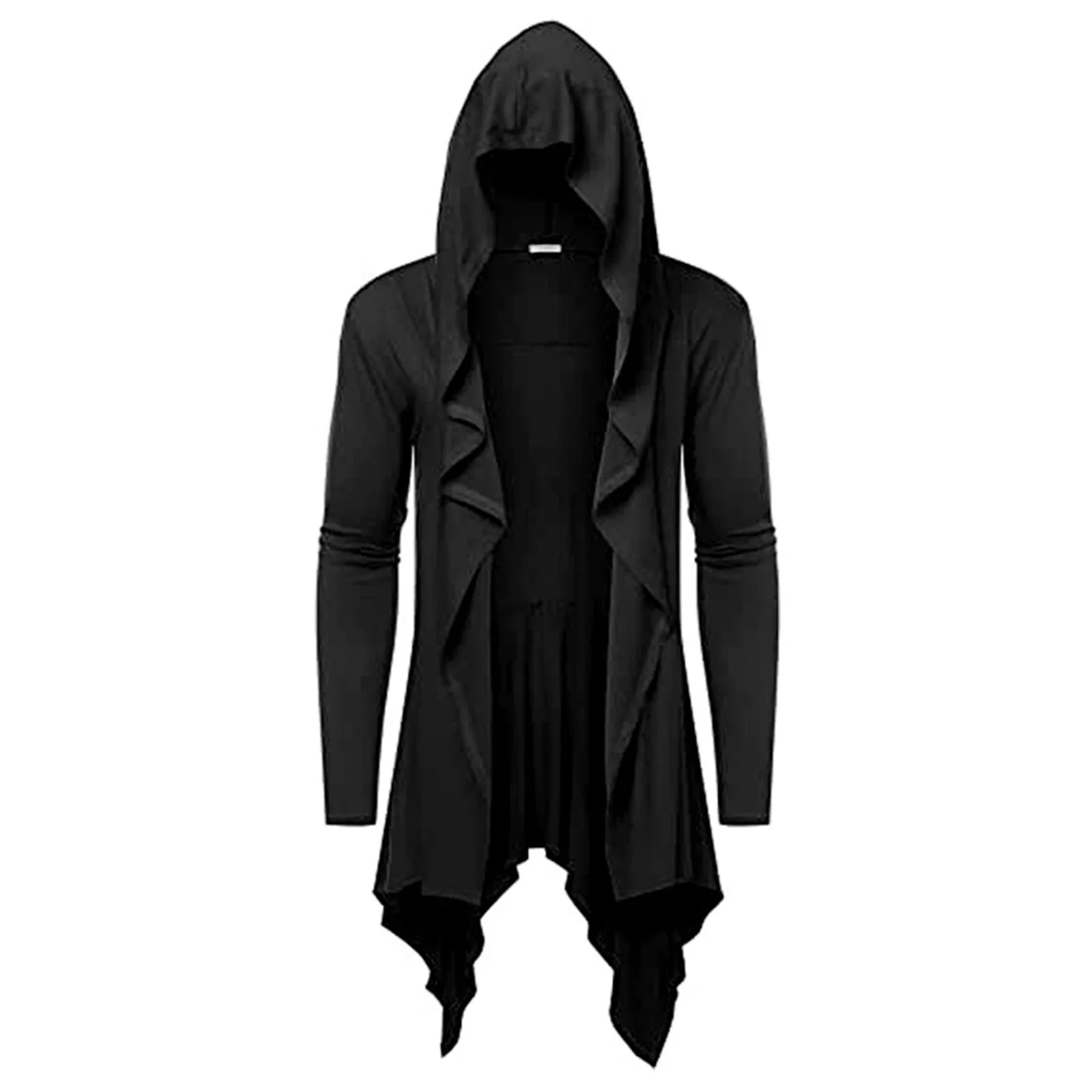 Medieval Vintage Hooded Jacket For Men Long Hooded Cardigan Ruffle Shawl Collar Open Front Halloween Party Cape Overcoat: M / Beige