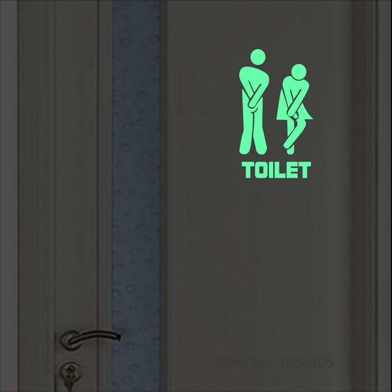 Funny Luminous Toilet Sticker Cartoon Glow in the Dark Bathroom Sticker Washroom Door Sign Sticker WC Wall DIY Indicator Label