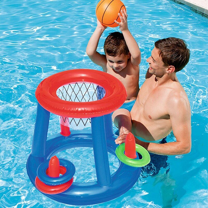 Childrens Inflatable Floating BasketBall Hoop Ring Toss Game Lightweight Swimming Pool Toy Water Play Equipment for Kids