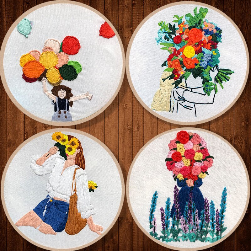 Kit de bordado de flores para mujer moderna, bordado de flores, artesanía de punto de cruz para principiantes, sin aro