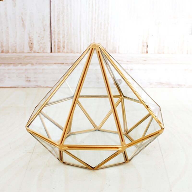 Handmade Gold Open Glass Geometric Terrarium Brass Diamond Succulent Fern Moss P