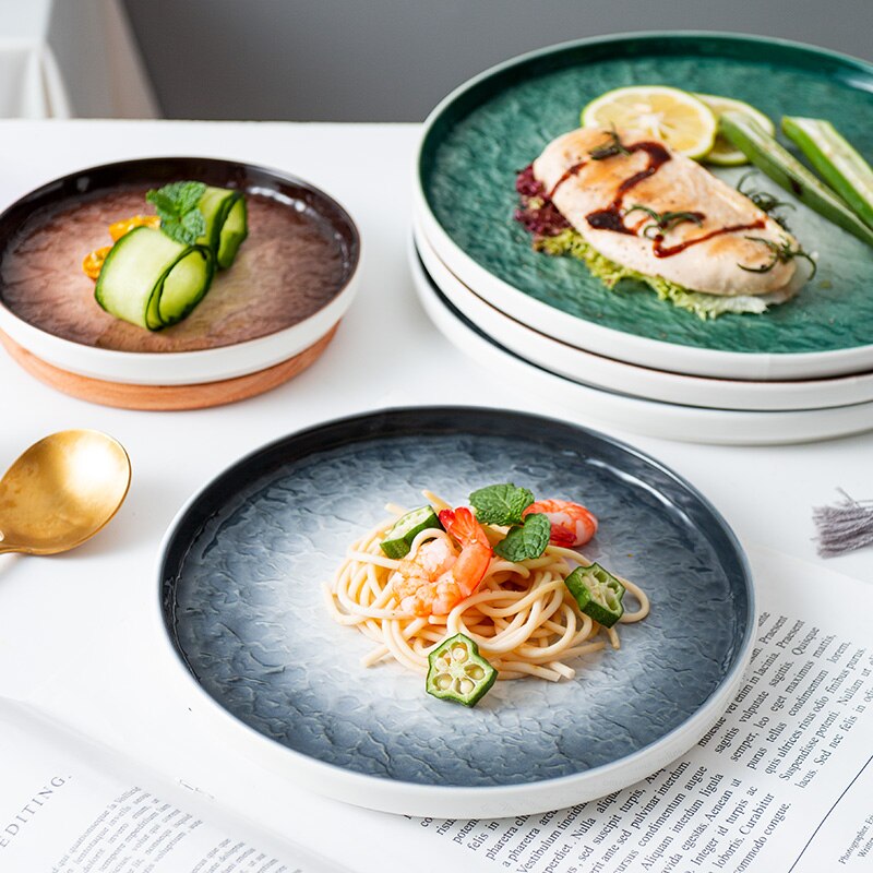 Color Stone Grain Western Plate Ceramic Disc Household Steak Pasta Tray Tableware WF107