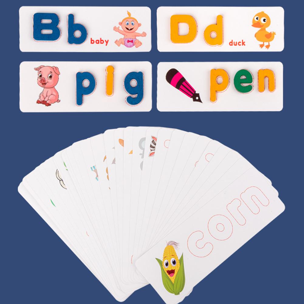 Wooden Alphabet Letter Learning Cards Set Word Spelling Practice Game Toy English Letters Spelling Card Word Toys