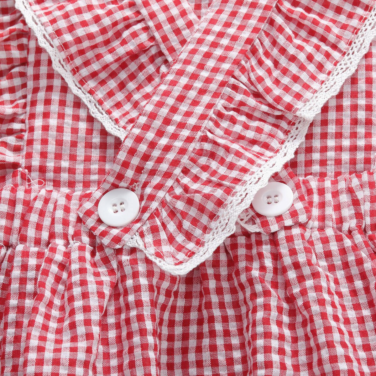 0-24M Newborn Infant Baby Girls Plaid Rompers Ruffles Red Jumpsuit Overalls Summer Toddler Baby Girl Clothes Costumes