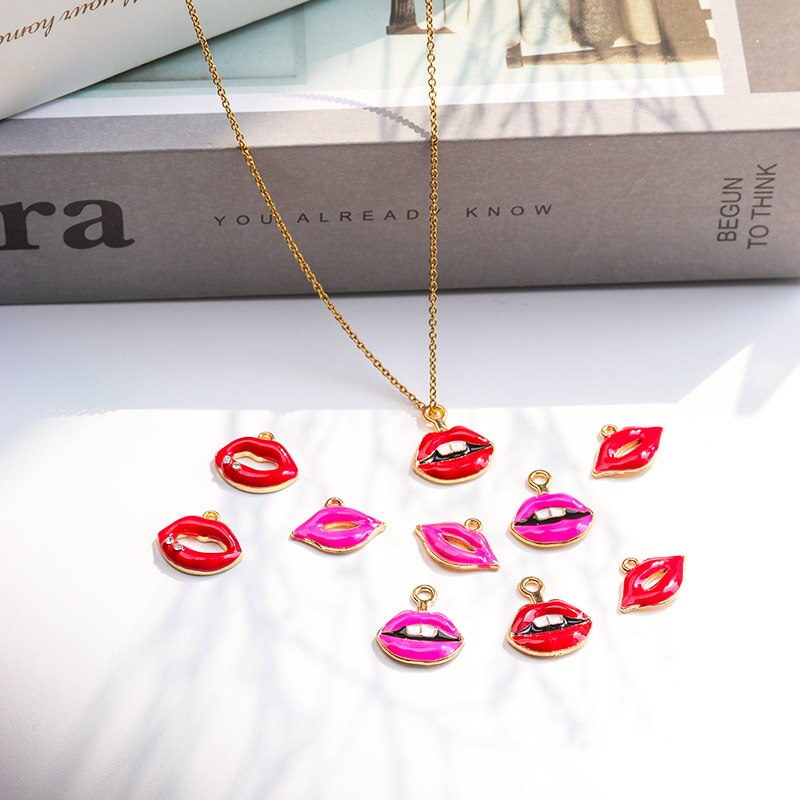 10pcs/lot Mouth Lips Charms Lipstick Floating Enamel Charms Alloy Lip pendant Fit Necklaces Bracelets DIY Jewelry Accessories