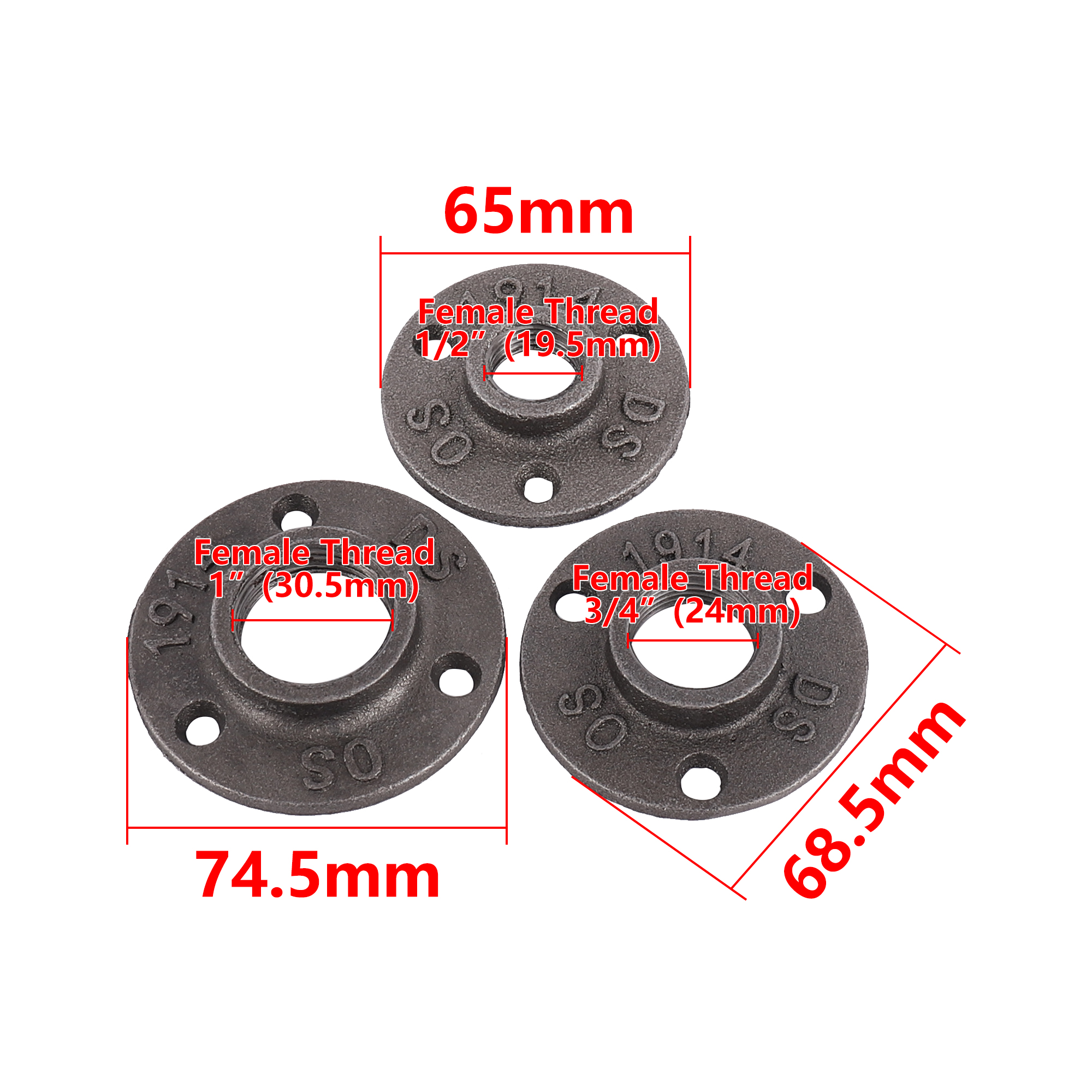 Boden flansch 1/2 "3/4" 1 "Innengewinde Rohr flansch Industrie Kunststoff Eisen Rohr verschraubungen Garten dekorative Lieferungen