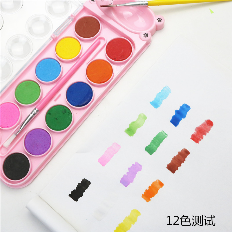 Kinderen beginner effen aquarel verf 12 18 kleuren set tekening praktijk tekening coloring tool kid&#39;s gekleurde pen