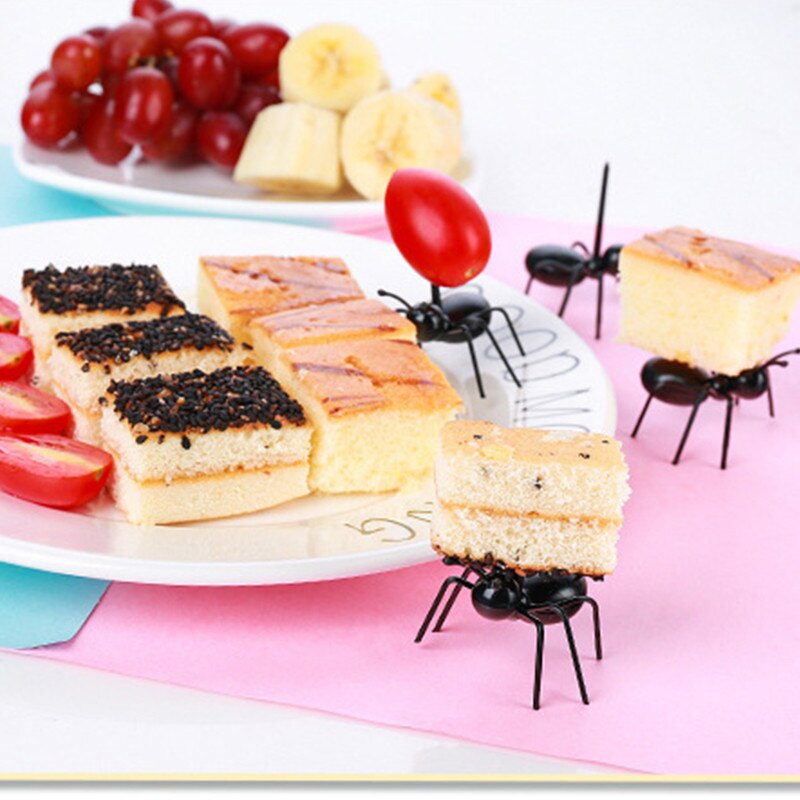 Ants For Canape Mini Ant Fruit Cutlery Plastic Cake Dessert Forks Food Pick Tableware Party Decoration Bento Accessories 12pcs