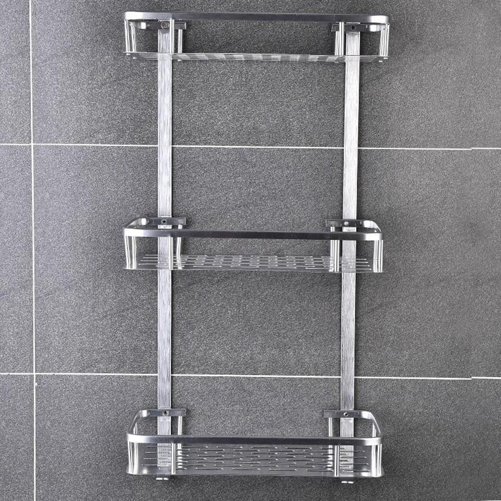 Estantes cuadrados para baño, cesta de ducha de aluminio plateado, soporte para champú de 1-3 capas, colgador de pared, estante de almacenamiento, accesorios organizadores