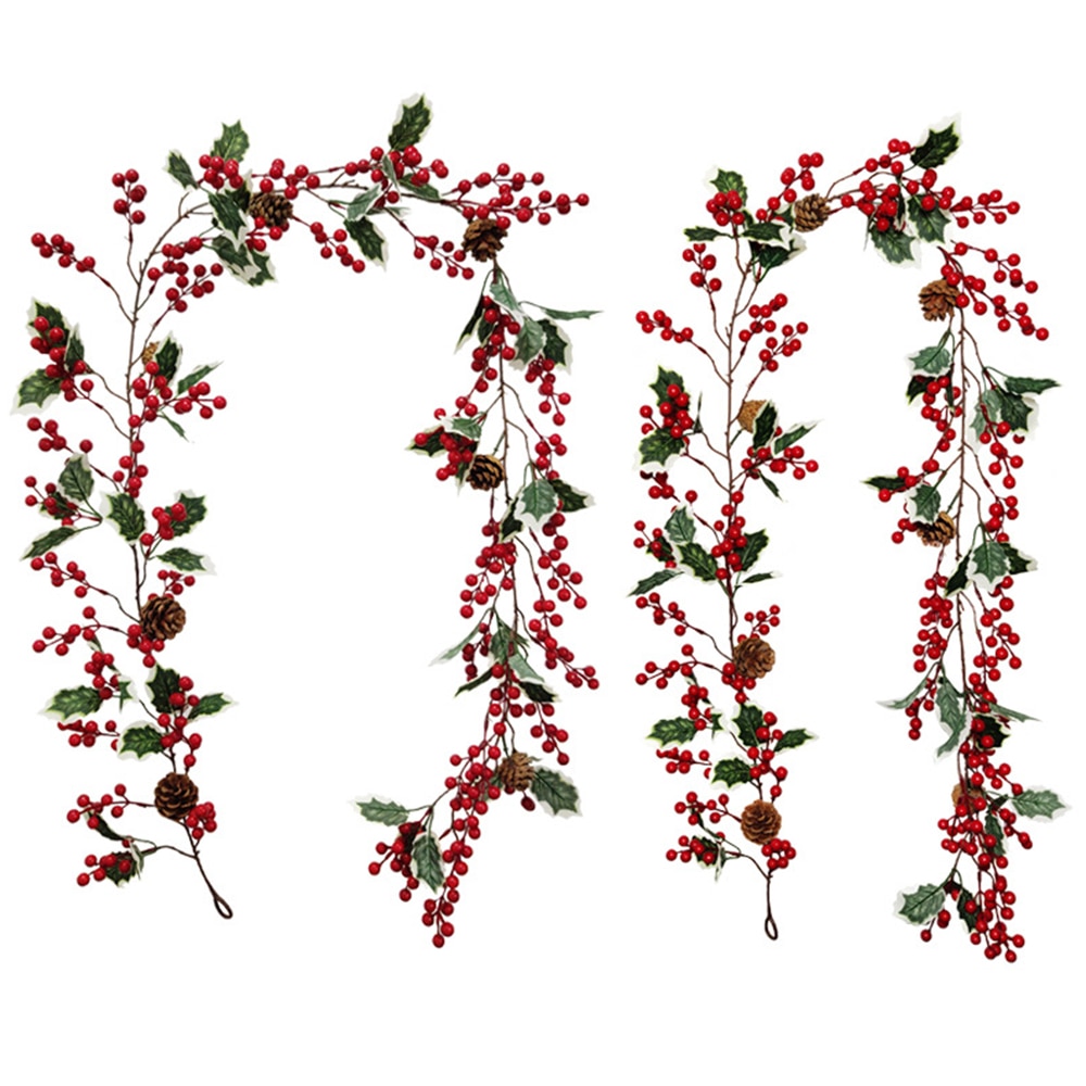 Kerst Kunstmatige Wijnbladeren Plant Rood Fruit Dennenappels Lange Rotan Bloemstuk Sfeer Layout Muur Decor