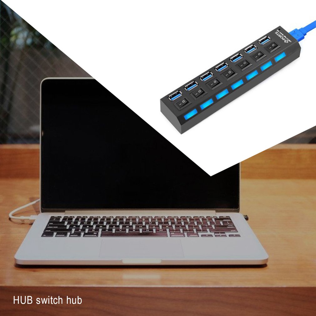 USB Hub 3.0 USB Splitter Multi USB 3 2.0 Hub Multiple 7 Port Hab Splitters Use Power Adapter Computer Accessories Hub For PC
