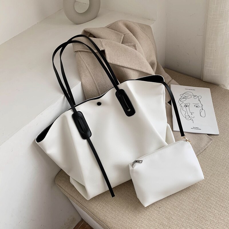 Korean Version of Large-capacity Bags, Women's Bags, Popular In , Shoulder Bags, Wild Ladies Portable Tote Bags: White