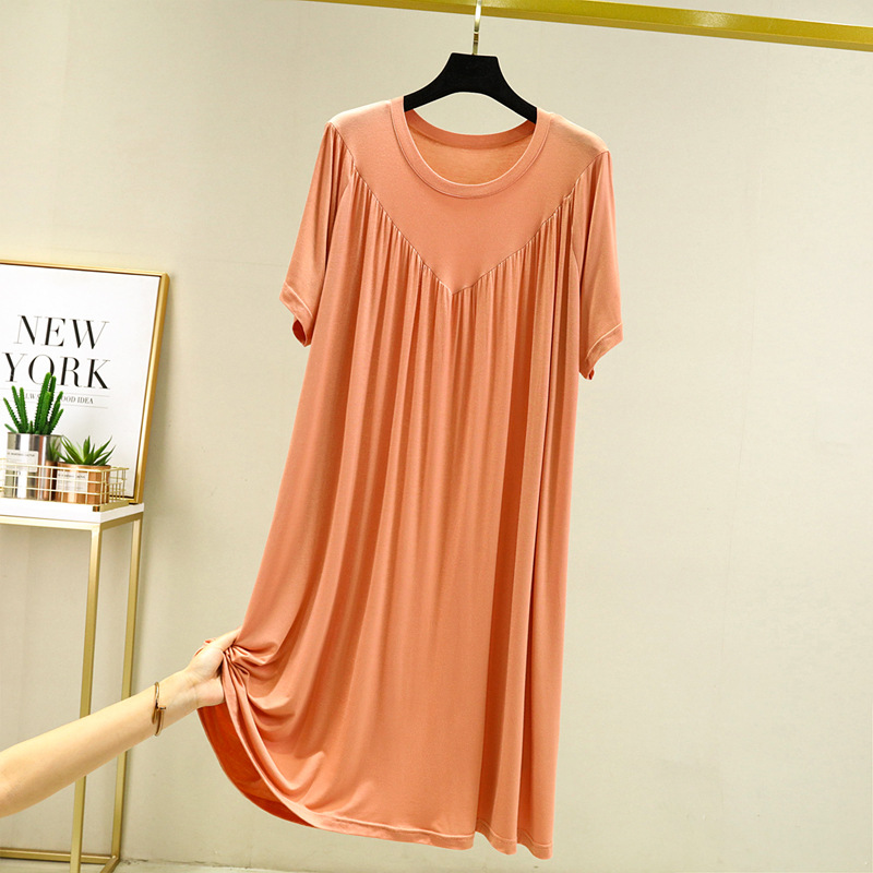 Summer Nightgowns Women Large Size Loose Long Casual Homewear Sleepwear Dresses Female Short Sleeve Modal Nightdress Women 130KG: XL / Orange