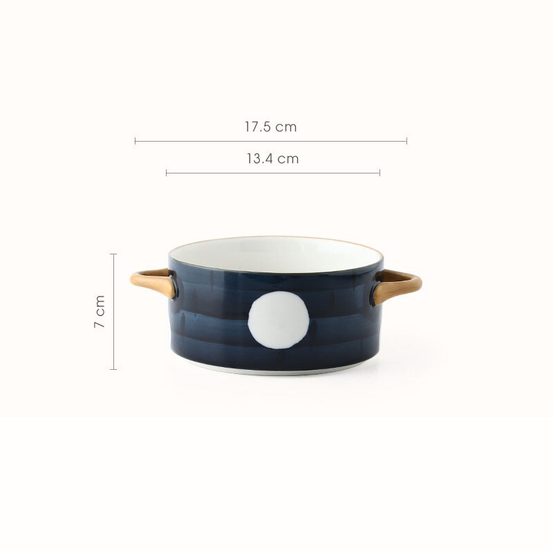 Ceramic Color glazed Double Ear Bowl with Lid Stew Breskfast Steamed Egg Pudding Bowl Baking bowl Kitchen Supply: 5inch Moonlit Night