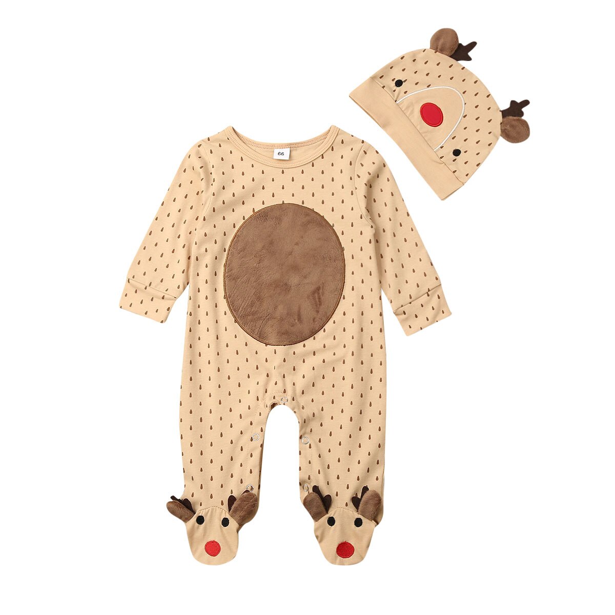 Xmas Elk Embroidery Romper Baby Girl Boy Clothes Long Sleeve Body Suit Jumpsuits Christmas Two Piece Clothes 0-18 M: 6-12M