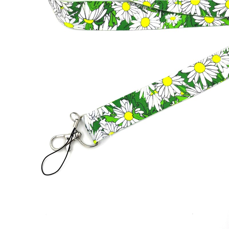 Llavero con correa para el cuello con flores margaritas, cordón para llaves, soporte para tarjeta de identificación, collar, cinta, cordón para colgar, cordones de cuerda