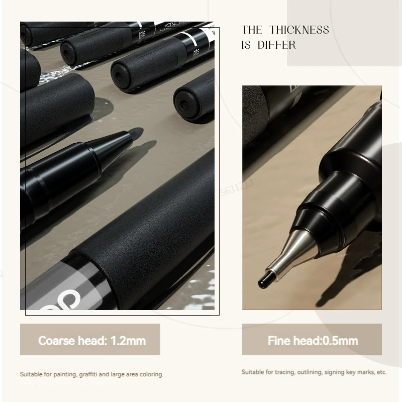 Deli 5/9pcs Twin Tip Permanent Marker Pens 0.5-1.2mm Nib Waterproof Ink Oily Black Ink Fine Point Paint Marker Pen Stationery