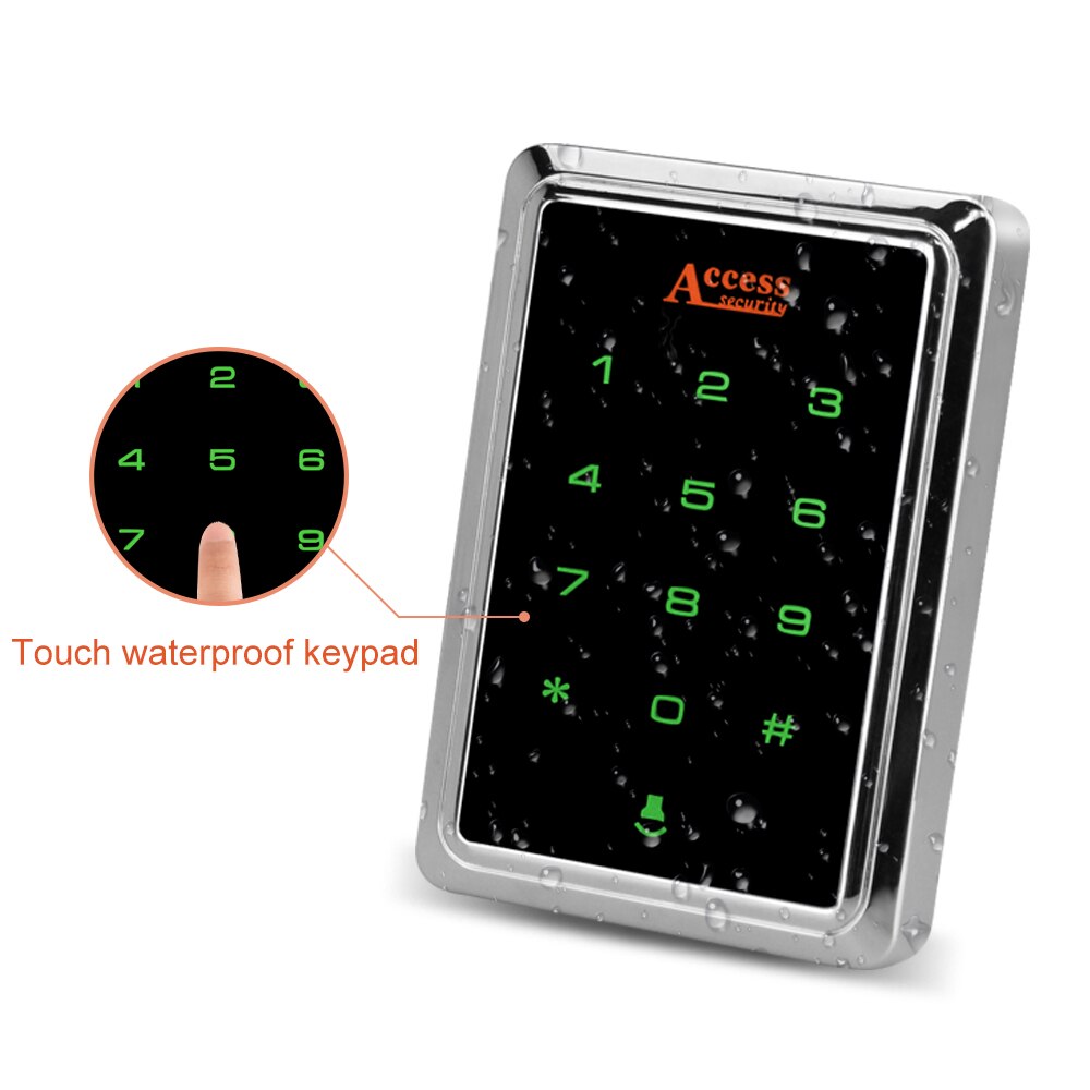 125KHz IP65 Waterproof RFID Keyboard Access Control Keypad Outdoor Touch Metal Case with 10pcs EM4100 Keyfobs for Lock System