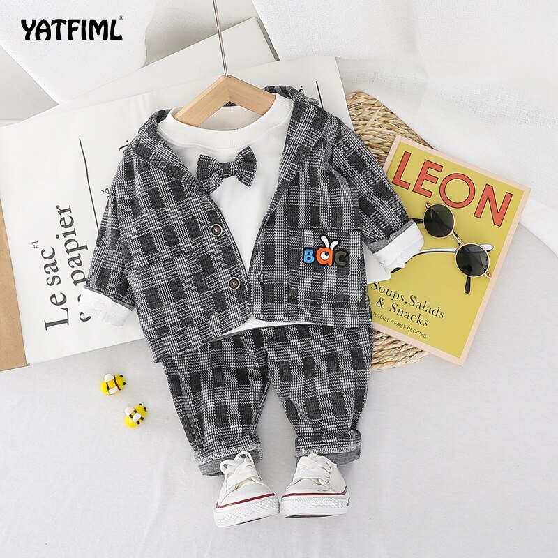 YATFIML-ropa de otoño para bebés, trajes de boda para niños, vestido de cumpleaños de viento británico, traje de caballero, ropa para niños