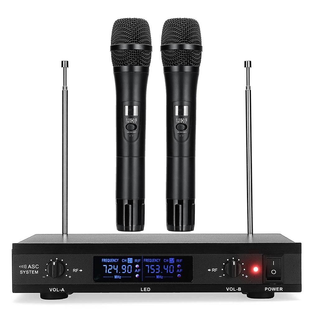 Efficient UHF Wireless Microphone System 2 Channel 2 Cordless Handheld Mic Kraoke Speech Party Cardioid Microphone 50M Receive: Default Title