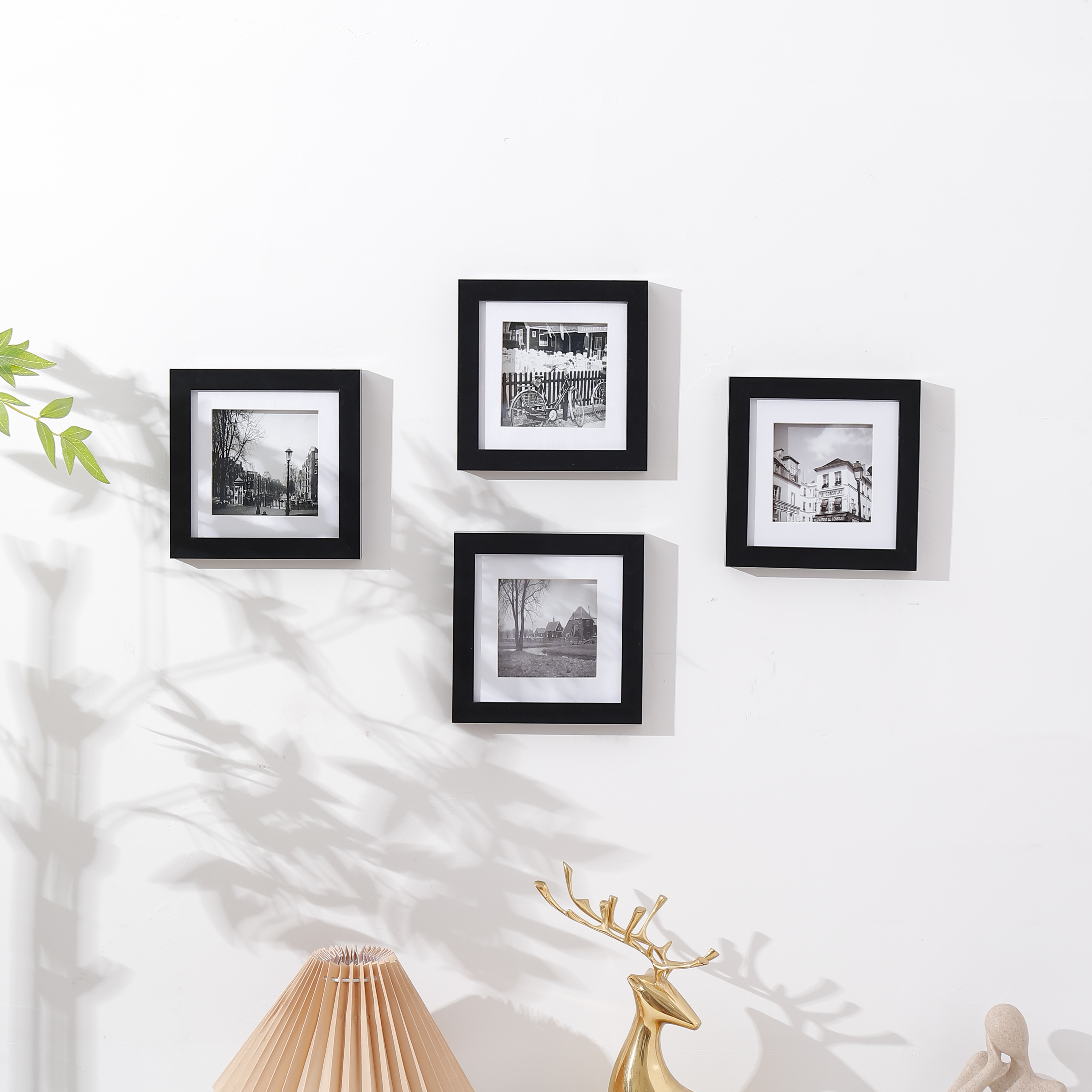 Marco de fotos de papel de plástico negro cuadrado, marco de fotos integrado de 4x4 pulgadas, pared de oficina en casa, sala de estar, bar, cafetería, imagen colgante, 1 unidad