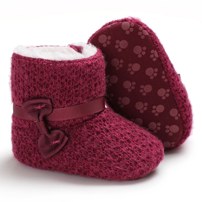 Inverno bebê arco botas de pelúcia macio bll booties para infnt meninas nti deslizamento neve bota manter wrm berço sapatos 0-18m