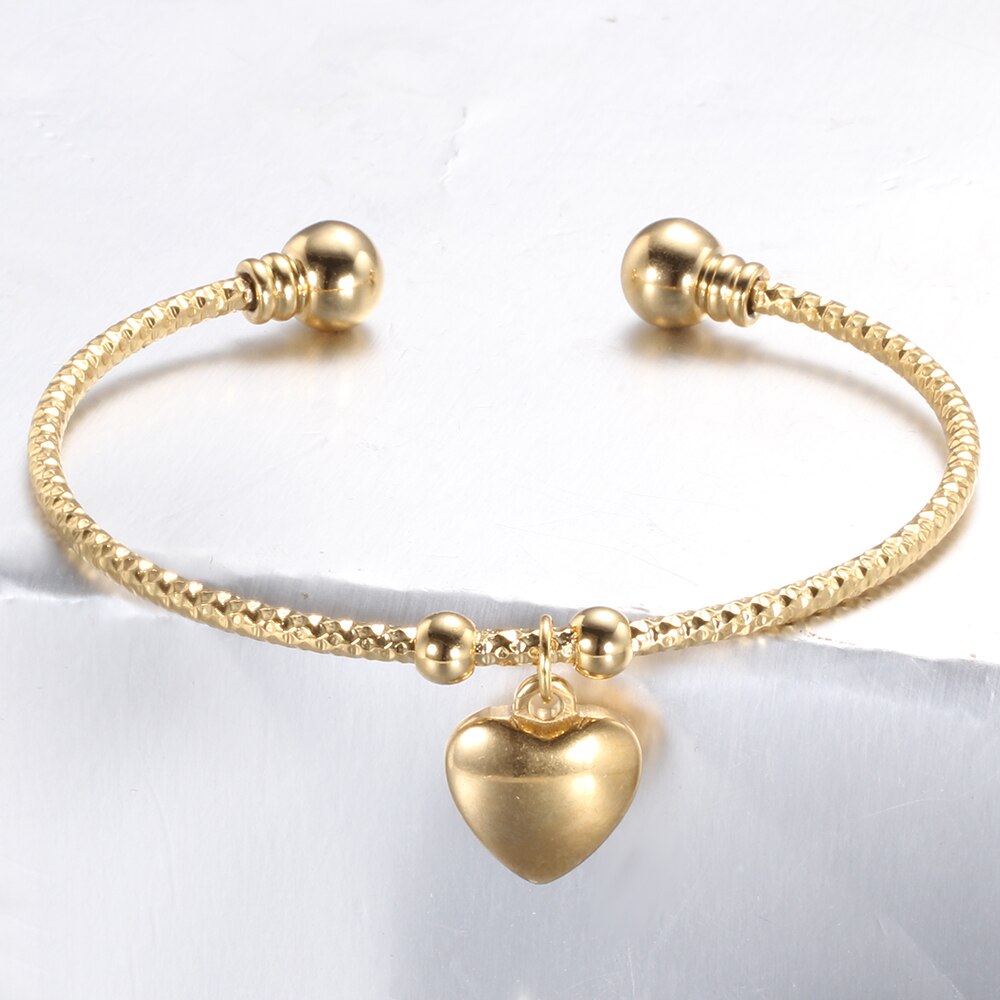 gold Color Stainless Steel heart Bracelet Bangle Initial Charms Bracelets For Women