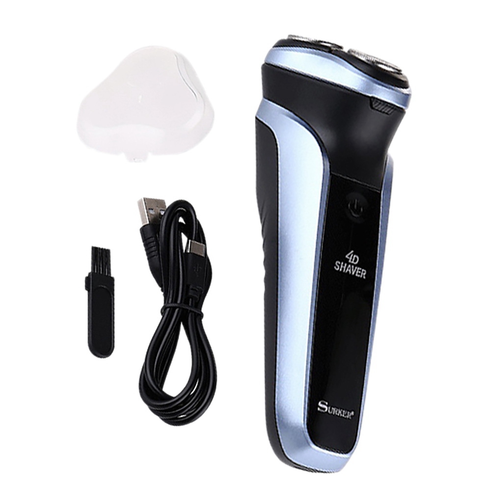 Surker Electric Face Shaver Men&#39;s Electric Razor Triple Blade Shaving Machines USB Rechargeable Beard Trimmer: Blue