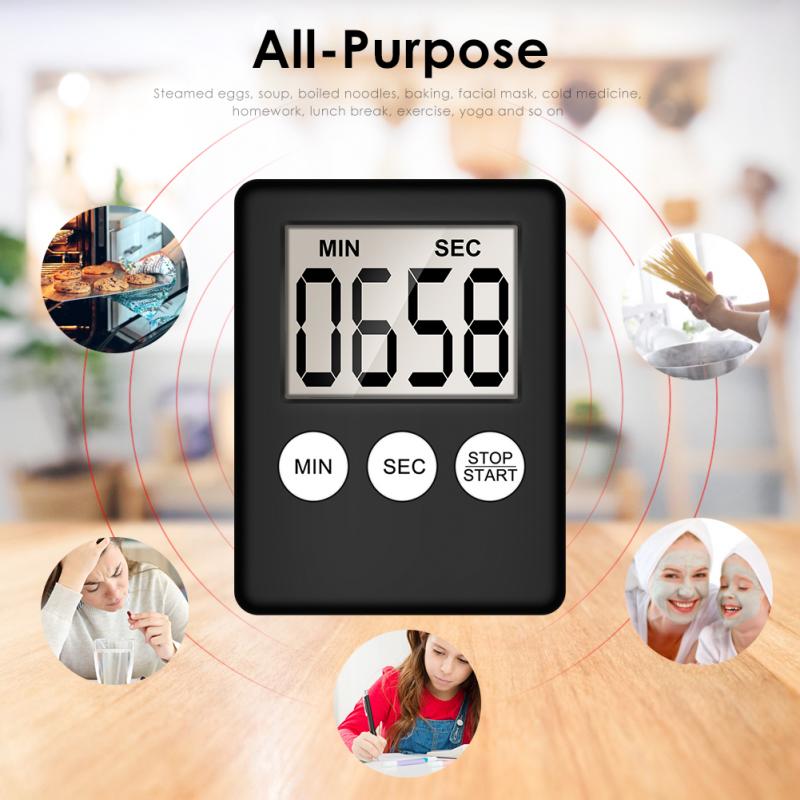 Minuterie de Cuisine numérique Gros Chiffres Alarme Sonore Minuterie Cuisine Douche Étude Chronomètre LED Compteur Réveil Électronique Manuelle